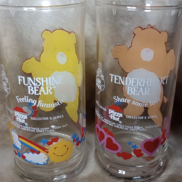 Vintage 1983 Care Bears Glasses Set of 2 Tenderheart Funshine Pizza Hut Limited - Picture 4 of 6